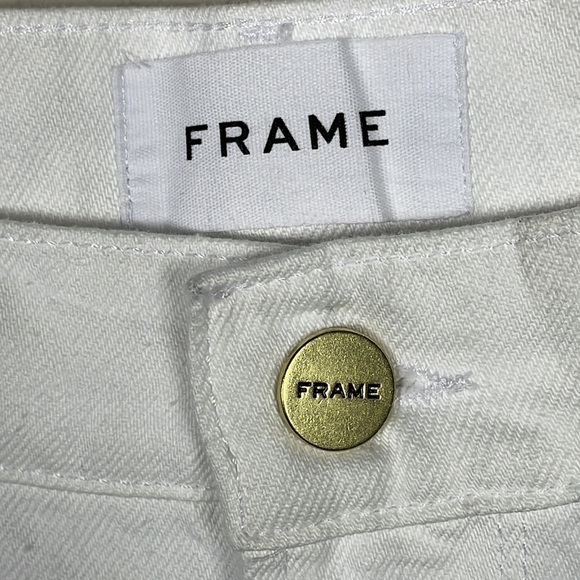 Frame Le Garcon Distressed Rolled Cuff Straight Jeans in White Mid Rise Sz 29 - Picture 5 of 15